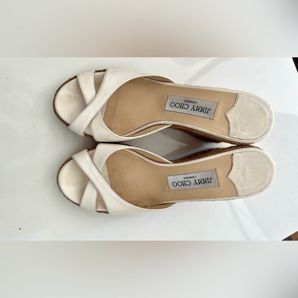 JIMMY CHOO Almer 105 Leather Wedge Mules White/ Cream Size 38.5 EUC - Picture 5 of 7